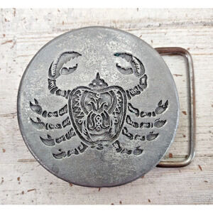 Vintage Moon Children Astrology Sign Cancer Crab Metal Belt Buckle Hippie 1970s